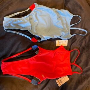 Speedo High-Rise Red and Azure Blue Swimsuits